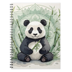Chubby panda zittend in een lotushouding notitieboek