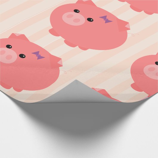 Chubby Pig met PInk Stripes Gift Wrap Cadeaupapier (Hoek)