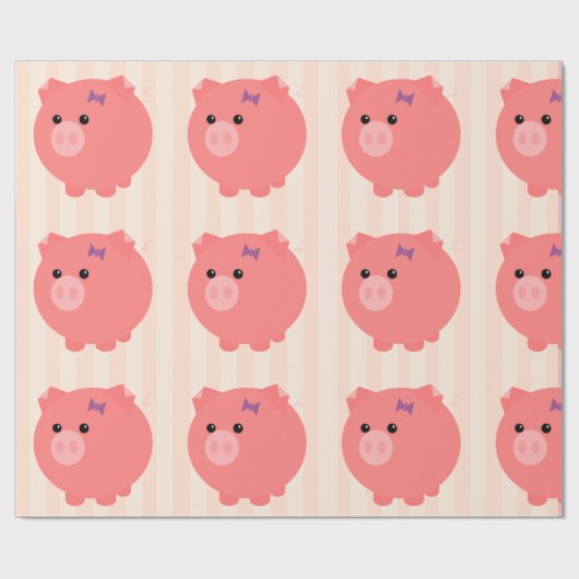 Chubby Pig met PInk Stripes Gift Wrap Cadeaupapier (Vlak)