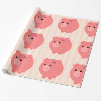 Chubby Pig met PInk Stripes Gift Wrap Cadeaupapier