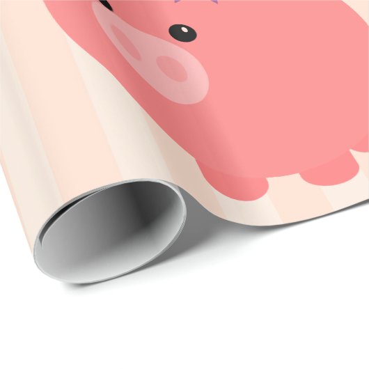 Chubby Pig met PInk Stripes Gift Wrap Cadeaupapier (Rol Hoek)