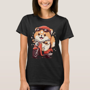 Chubby Pomeranian Hond Rijden op een rode scooter T-shirt