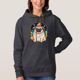 Chubby Pug in Witch Pet Halloween Art Series Hoodie