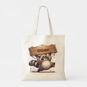 Chubby Raccoon met  naambord Tote Bag (Achterkant)