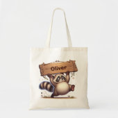Chubby Raccoon met  naambord Tote Bag (Voorkant)