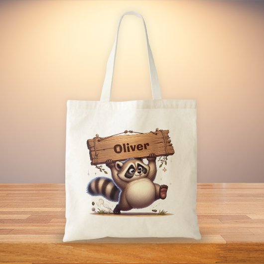 Chubby Raccoon met  naambord Tote Bag