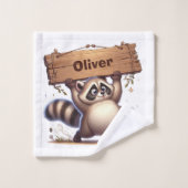 Chubby Raccoon met  naambord Washandje (Wasdoekje)