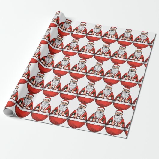 Chubby Rolly Polly Santa Wrapping Paper Cadeaupapier (Uitgerold)