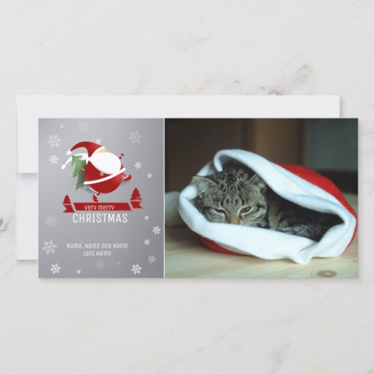 Chubby Santa on Blue Background Photo Card Feestdagenkaart (Voorkant)