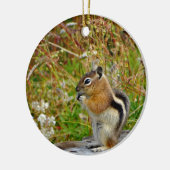 Chubby schattige chipmunk op houten stump keramisch ornament (Links)
