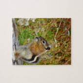 Chubby schattige chipmunk op houten stump legpuzzel (Horizontaal)