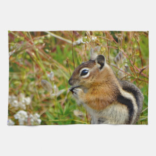 Chubby schattige chipmunk op houten stump theedoek