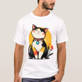 Chubby Smiling Calico Cat Badge T-shirt (Voorkant)