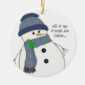 Chubby Snowman met Gezegde Keramisch Ornament (Voorkant)