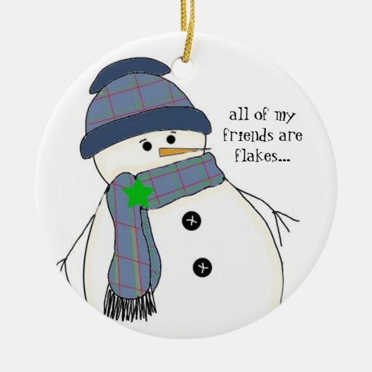 Chubby Snowman met Gezegde Keramisch Ornament (Voorkant)