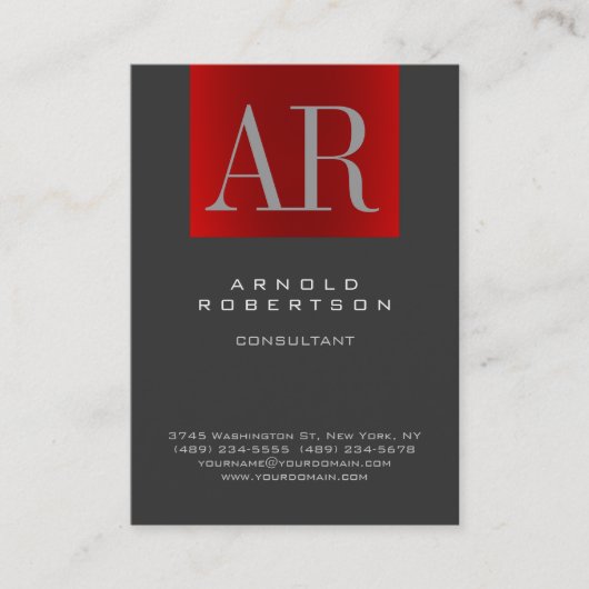 Chubby Stijlvol Grijs Rood Monogram Visitekaartje (Voorkant)