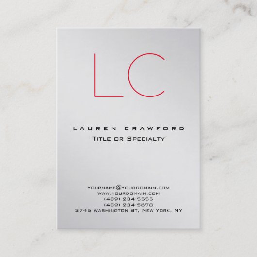 Chubby Stylish Monogram Metallic Silver Visitekaartje (Voorkant)