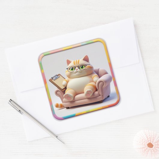 Chubby Tabby Couch Time Vierkante Sticker (Envelop)