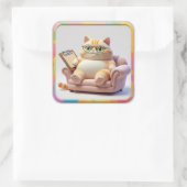 Chubby Tabby Couch Time Vierkante Sticker (Tas)