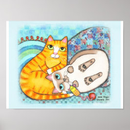 Chubby Tabby en Siamese kat Cuddle Poster