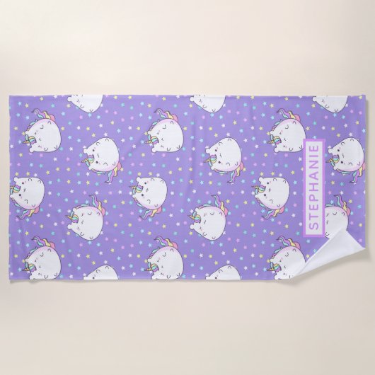 Chubby Unicorn Rainbow Stars Pattern Personalized Strandlaken (Voorkant)