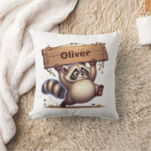 Chubby wasbeer met houten naam Bord Kussen (Deken)