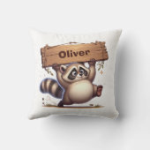 Chubby wasbeer met houten naam Bord Kussen (Achterkant)