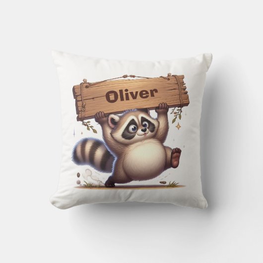 Chubby wasbeer met houten naam Bord Kussen (Voorkant)