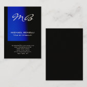 Chubbyblauw zwart monogram modern visitekaartje (Voorkant / Achterkant)