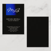 Chubbyblauw zwart monogram modern visitekaartje (Voorkant / Achterkant)