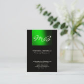Chubbygroen zwart monogram modern visitekaartje (Staand voorkant)