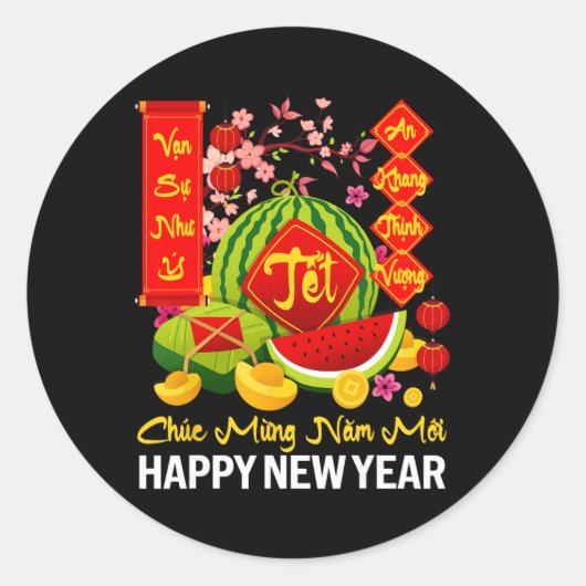 Chuc Mung Nam Moi Happy Lunar New Year Vietnamese  Ronde Sticker (Voorkant)