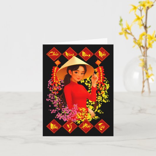 Chuc Mung Nam Moi Tet Binh Ngo 2026 Vietnamese Gir Kaart (Gele Bloem)