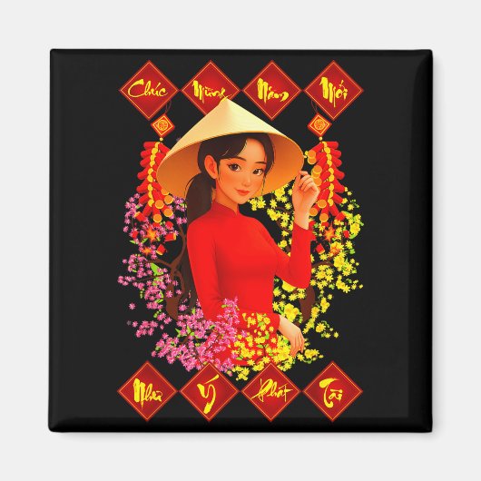Chuc Mung Nam Moi Tet Binh Ngo 2026 Vietnamese Gir Magneet (Voorkant)
