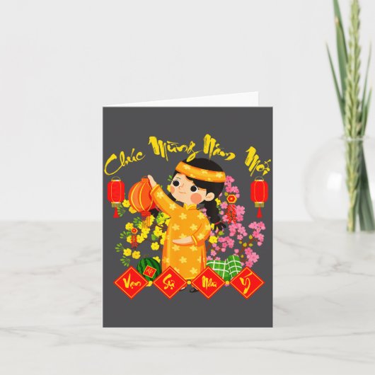 Chuc Mung Nam Moi Vietnamese Lunar New Year Ao Dai Kaart (Voorkant)