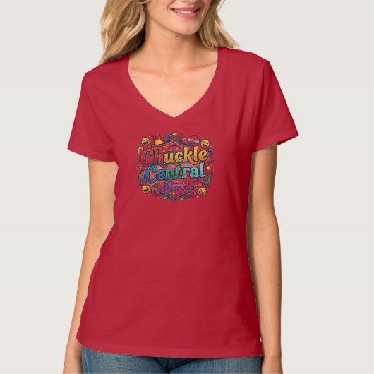 Chuckle Central Here – Leuke en Grappige Grafische T-shirt (Voorkant)