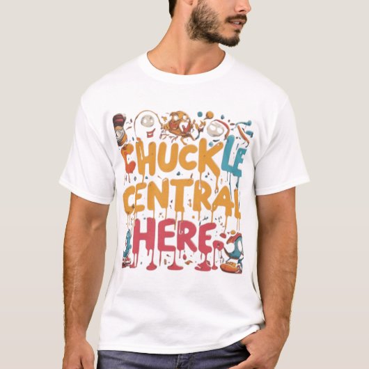 Chuckle Central Here man mode kleding. T-shirt (Voorkant)