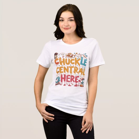 Chuckle Central Hier vrouwen mode kleding. Tri-Blend Shirt (Voorkant volledig)