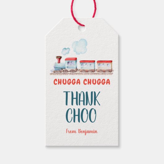 Chugga Choo Boy Train Red Blue Birthday Gi Cadeaulabel (Voorkant)