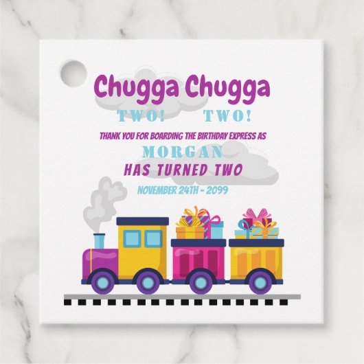 Chugga Choo Cartoon tweede verjaardag Bedankjes Labels (Voorkant)