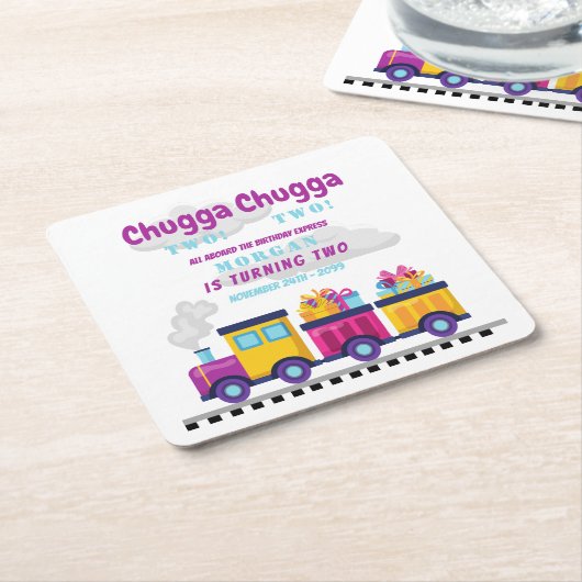 Chugga Choo Cartoon tweede verjaardag Kartonnen Onderzetters (Schuin)