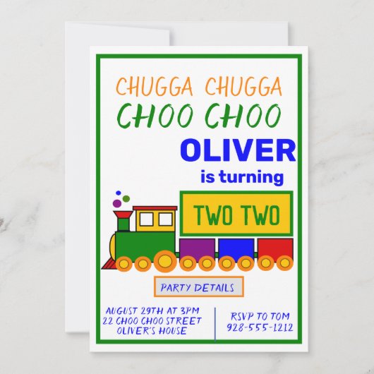 Chugga Choo Choo Jongen 2e Verjaardag Kaart (Voorkant)