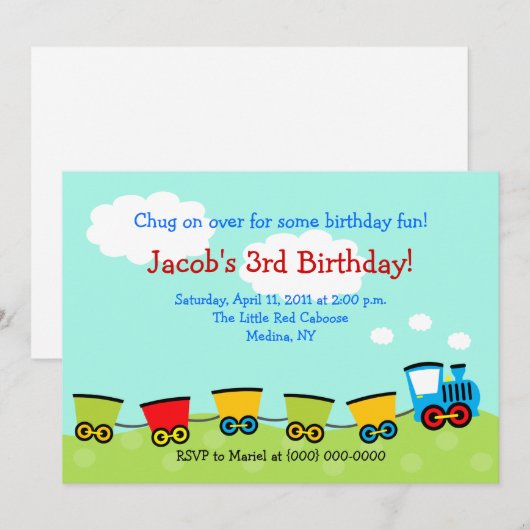 Chugga Choo Choo Train 5x7 Birthday Kaart (Voorkant / Achterkant)