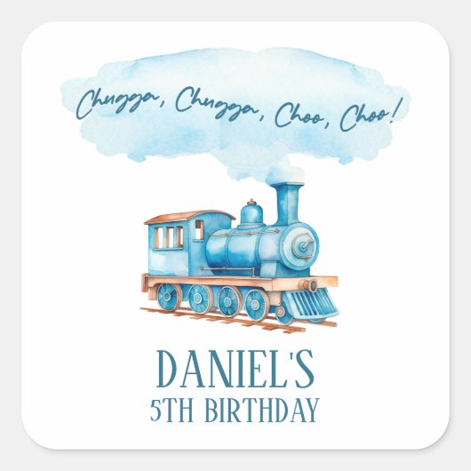 Chugga Choo Choo Trein Verjaardagsfeest Vierkante Sticker (Voorkant)