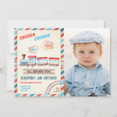Chugga Choo Train  Boy Rood Blauw Verjaardag Kaart (Voorkant)