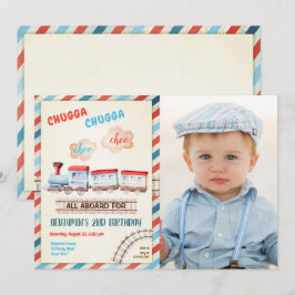Chugga Choo Train Boy Rood Blauw Verjaardag Kaart