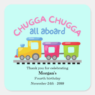 Chugga Choo Train thema Cartoon elke leeftijd verj Vierkante Sticker