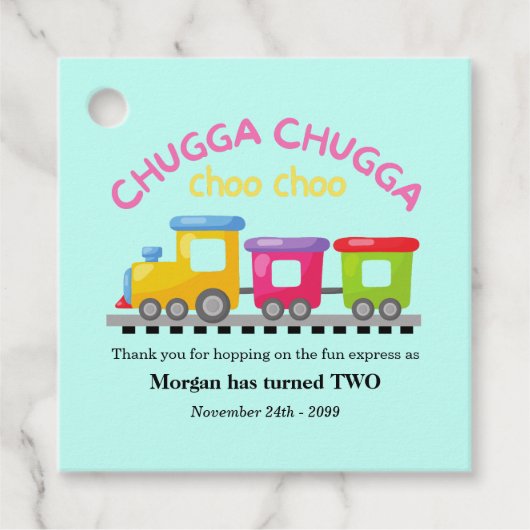 Chugga Choo Train Themd Cartoon 2e verjaardag Bedankjes Labels (Voorkant)