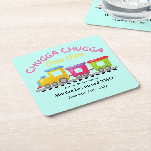 Chugga Choo Train Themd Cartoon 2e verjaardag Kartonnen Onderzetters (Schuin)