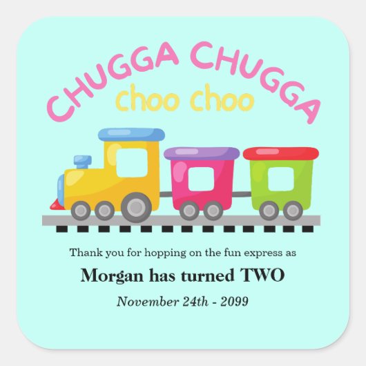 Chugga Choo Train Themd Cartoon 2e verjaardag Vierkante Sticker (Voorkant)